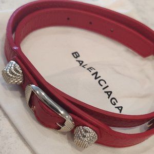 Balenciaga Double Wrap Red + Silver Leather Bracelet